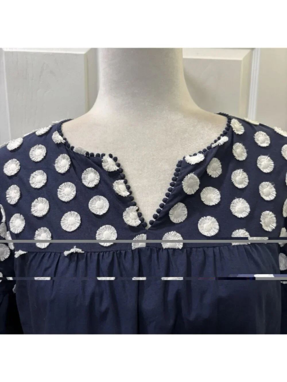 J Crew Bell Sleeve Polkadot Navy Blue Cotton Short Dress Size 6